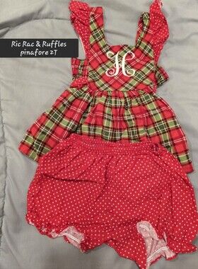 Ric Rac & Ruffles Red Plaid Pinafore Matching Set - Girls